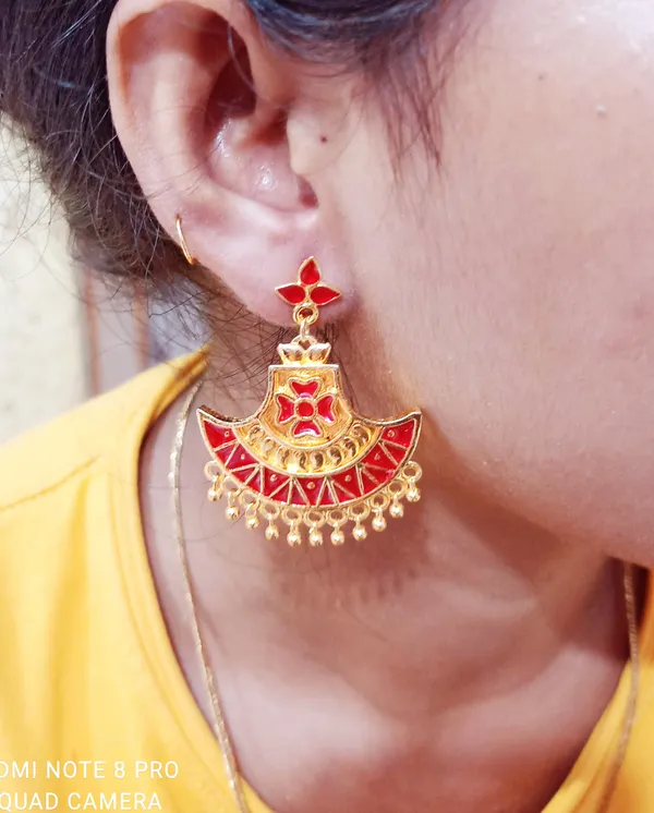 Assamese_Traditional_Copper_Gold_Plated_Red_Colour_Jhumki_Earring_For_Girls_&_Women
